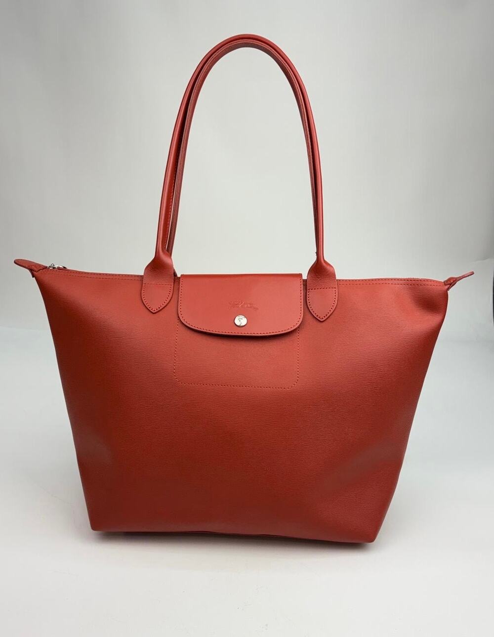 Longchamp Le Pliage Modele Depose Leather Tote Handbag Orangish Tan 18in X-Large